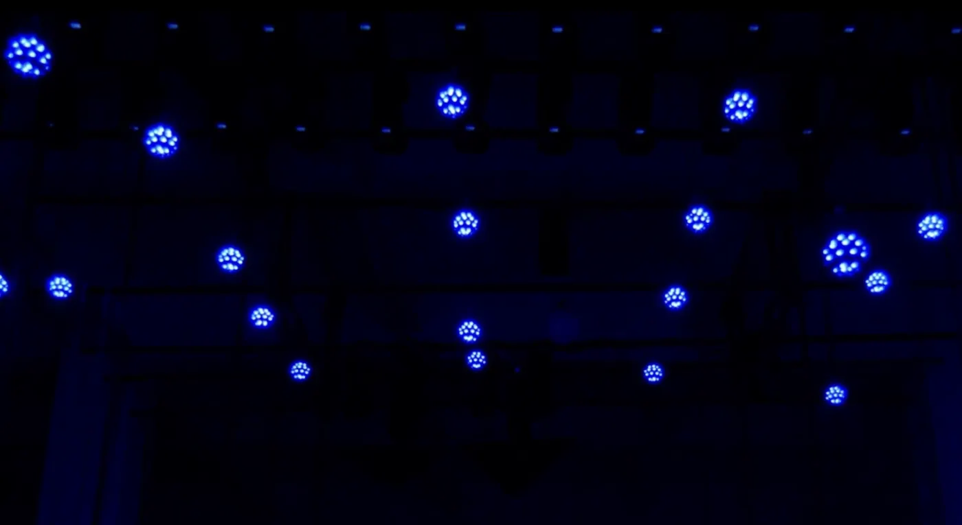 Mini orbs at different heights in blue
