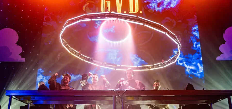 A beam ring over a stage